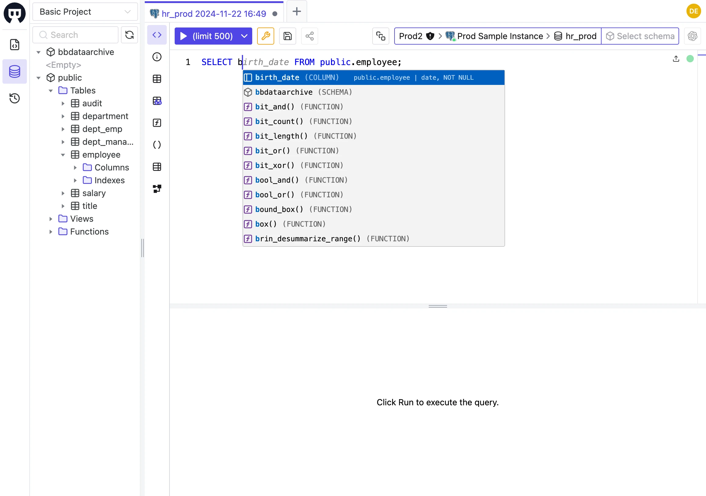 Query with auto-complete
